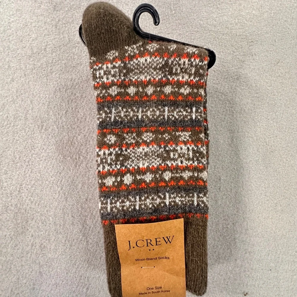 NWT J.Crew Mens Wool Blend Socks 2 Pair Fair Isle Marled Brown NEW BV411 BU868